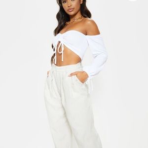 Pretty Young Thing white ruched detail Bardot crop top